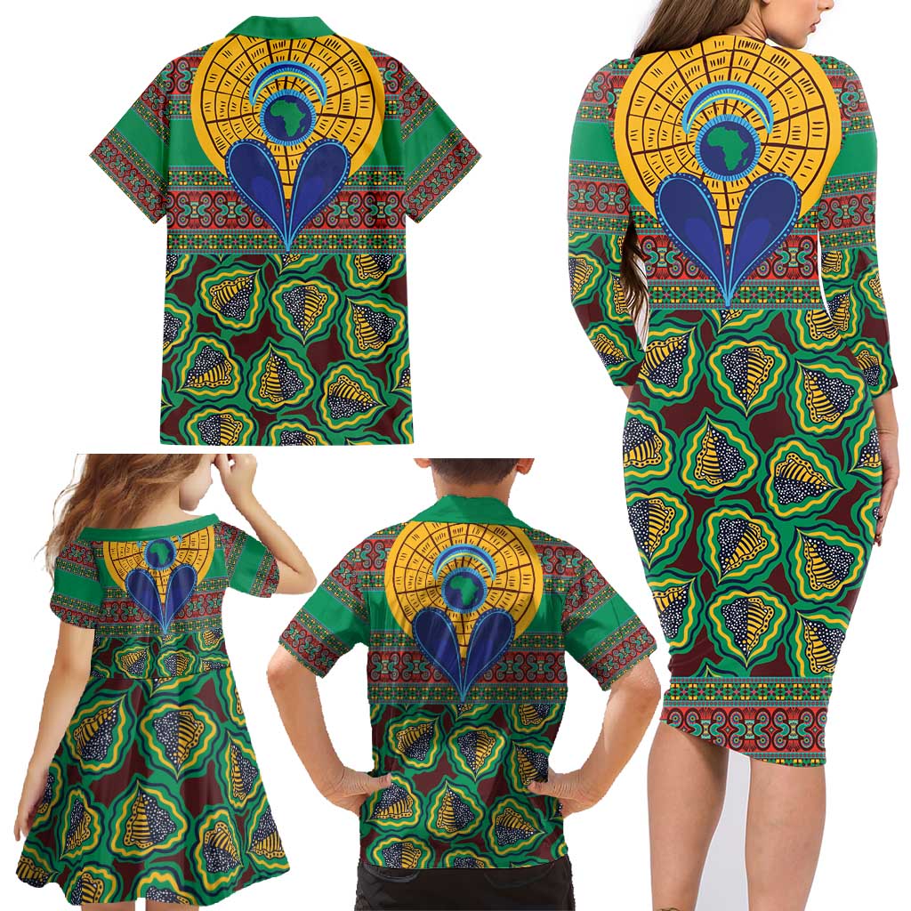African Pattern Traditional Kanga Style Family Matching Long Sleeve Bodycon Dress and Hawaiian Shirt LT9 - Wonder Print Shop