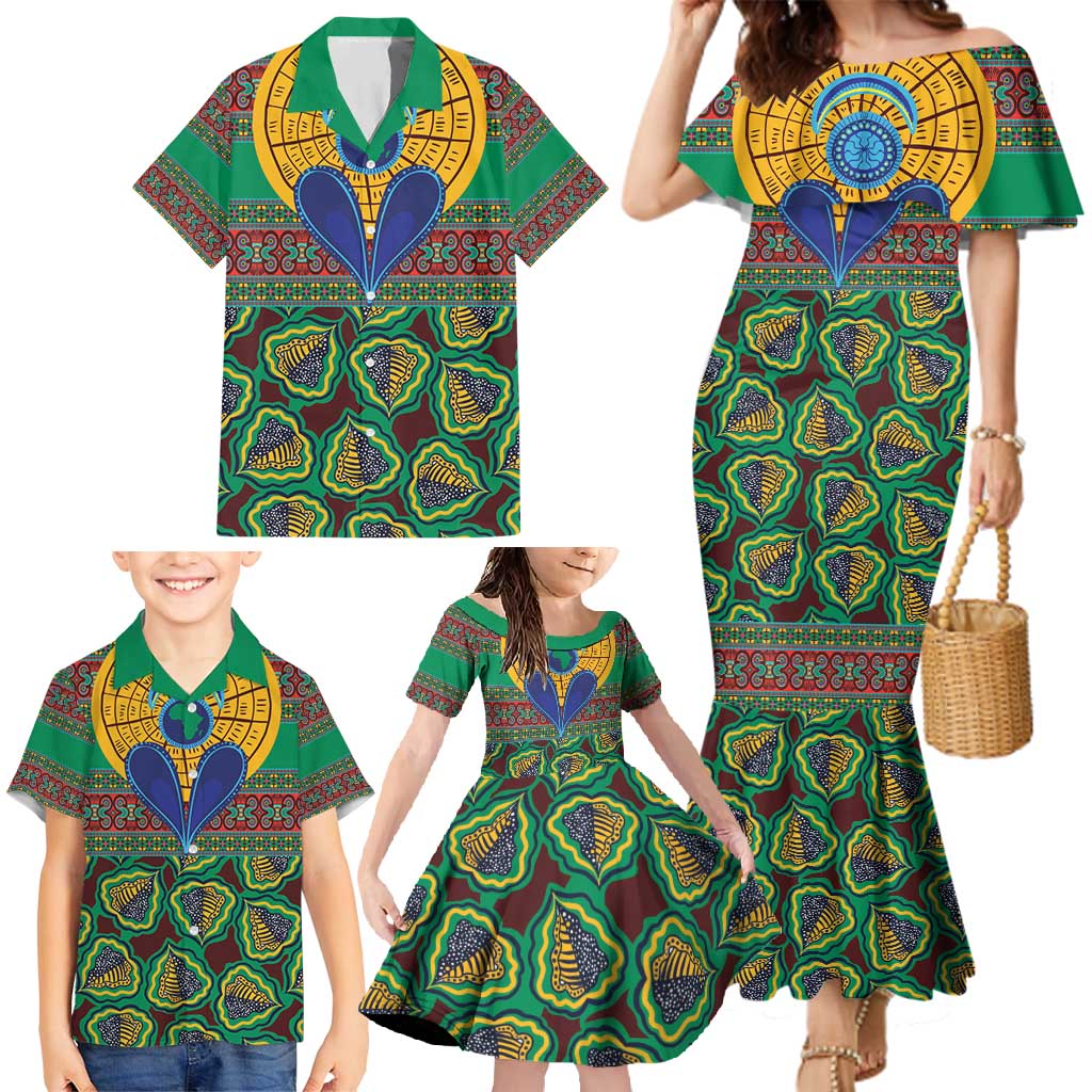 African Pattern Traditional Kanga Style Family Matching Mermaid Dress and Hawaiian Shirt LT9 - Wonder Print Shop