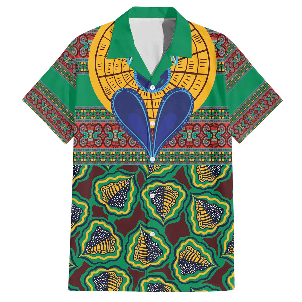 African Pattern Traditional Kanga Style Family Matching Off The Shoulder Long Sleeve Dress and Hawaiian Shirt - Wonder Print Shop
