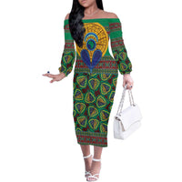 African Pattern Traditional Kanga Style Family Matching Off The Shoulder Long Sleeve Dress and Hawaiian Shirt - Wonder Print Shop