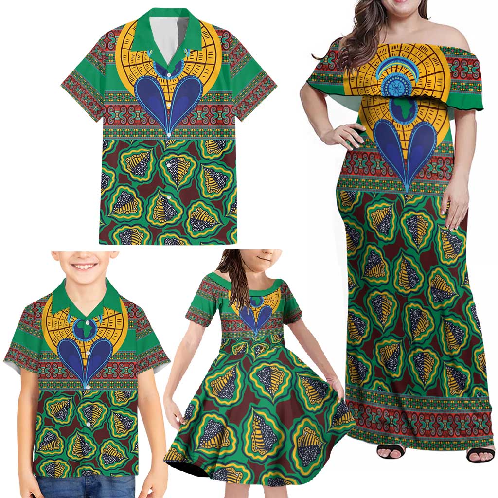 African Pattern Traditional Kanga Style Family Matching Off Shoulder Maxi Dress and Hawaiian Shirt LT9 - Wonder Print Shop