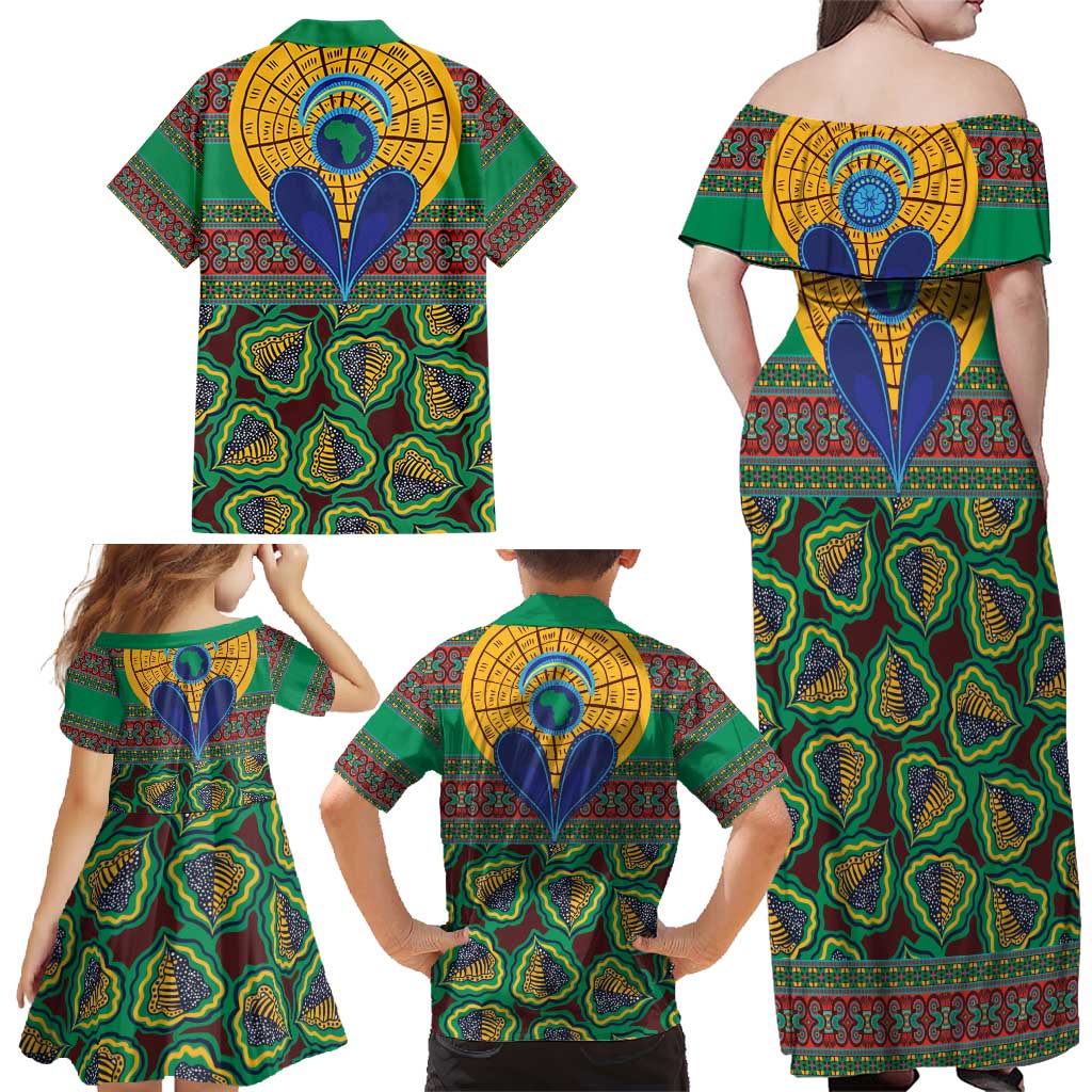 African Pattern Traditional Kanga Style Family Matching Off Shoulder Maxi Dress and Hawaiian Shirt LT9 - Wonder Print Shop