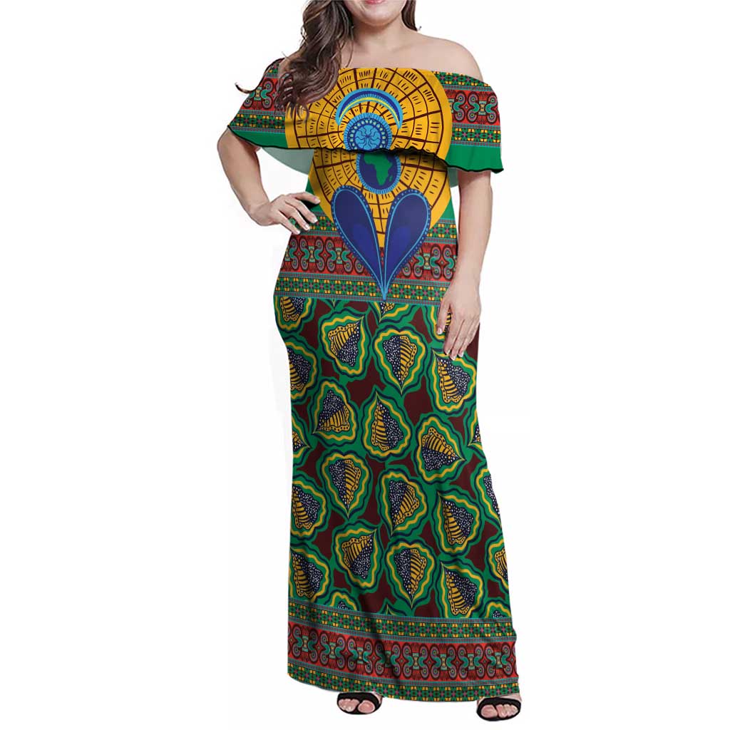 African Pattern Traditional Kanga Style Family Matching Off Shoulder Maxi Dress and Hawaiian Shirt LT9 - Wonder Print Shop