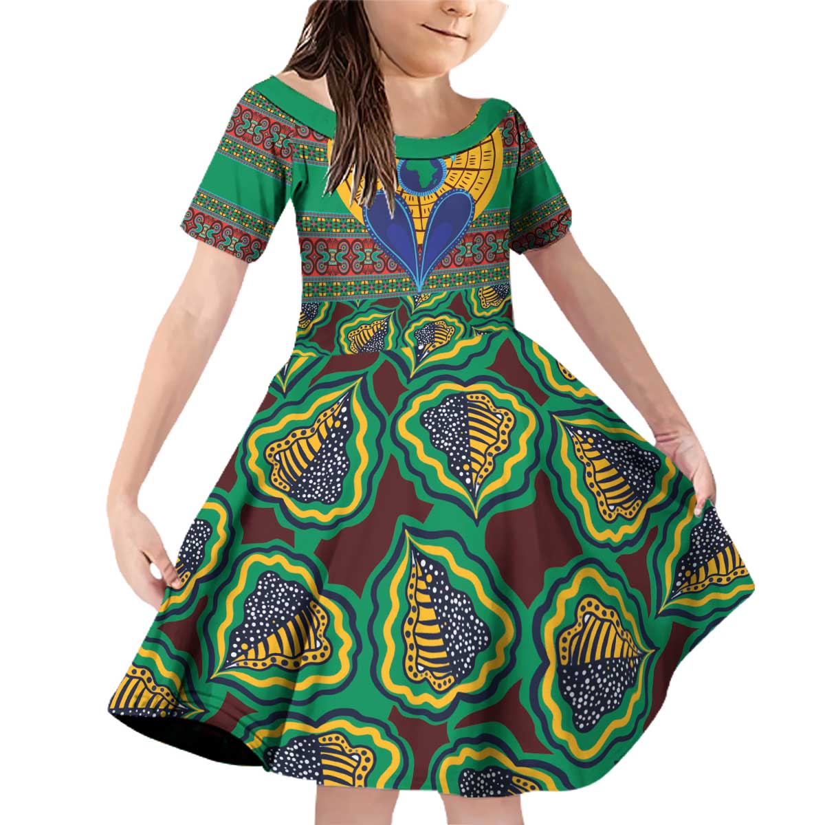 African Pattern Traditional Kanga Style Family Matching Off Shoulder Short Dress and Hawaiian Shirt LT9 - Wonder Print Shop