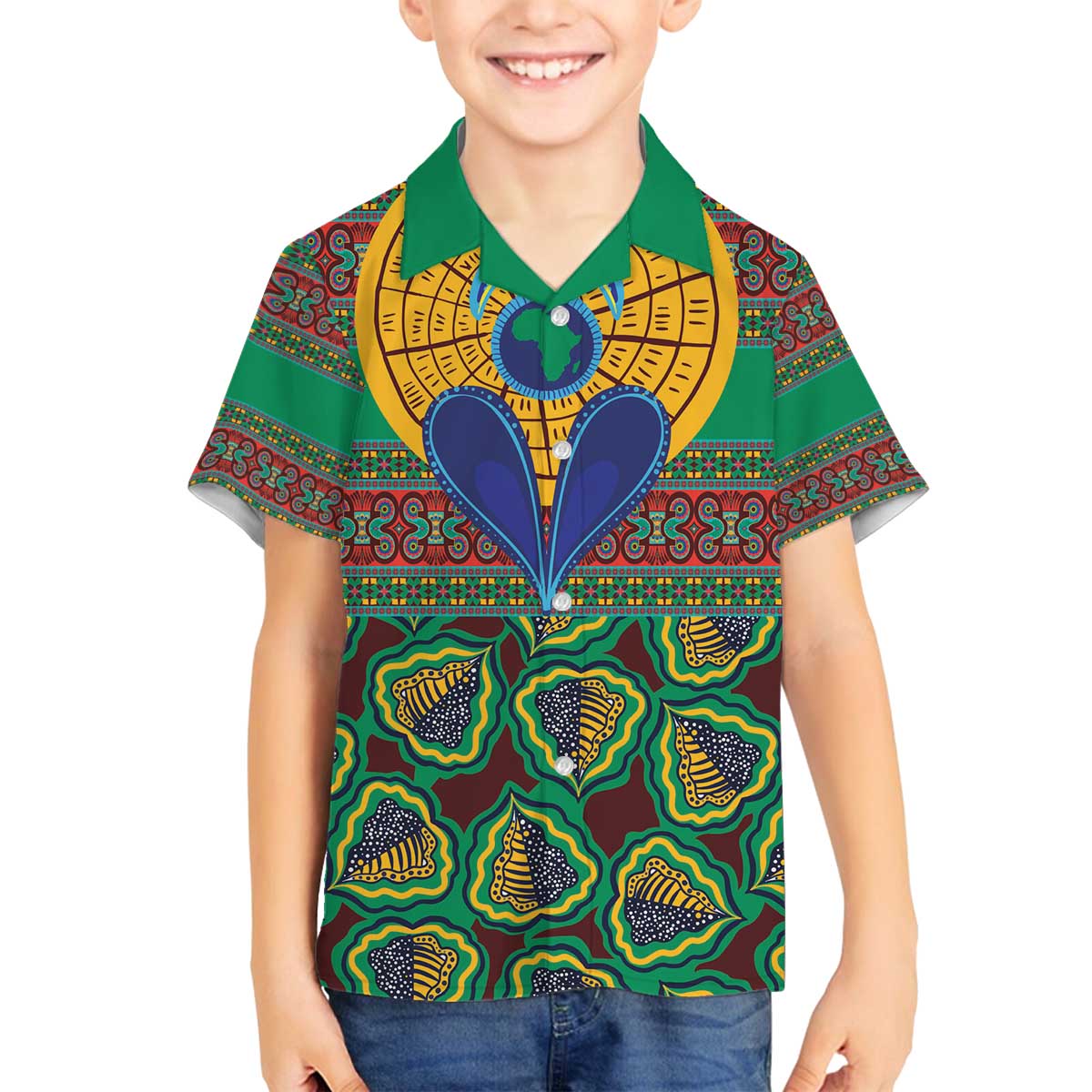 African Pattern Traditional Kanga Style Family Matching Off Shoulder Short Dress and Hawaiian Shirt LT9 - Wonder Print Shop