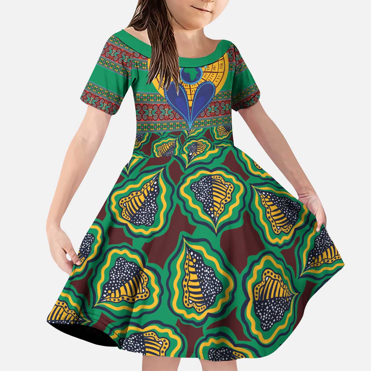 African Pattern Traditional Kanga Style Family Matching Puletasi and Hawaiian Shirt - Wonder Print Shop