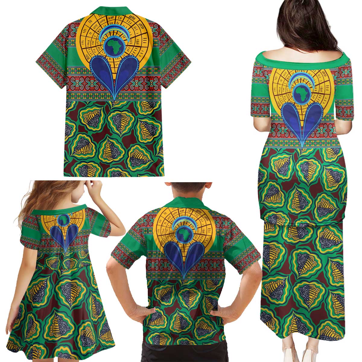 African Pattern Traditional Kanga Style Family Matching Puletasi and Hawaiian Shirt - Wonder Print Shop