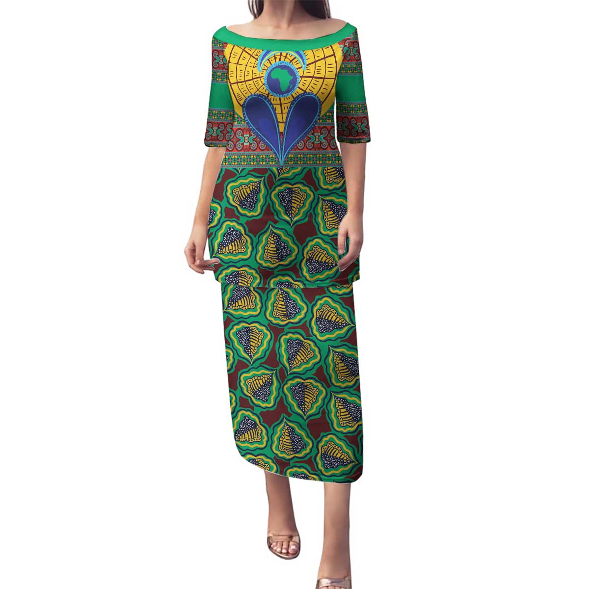 African Pattern Traditional Kanga Style Family Matching Puletasi and Hawaiian Shirt - Wonder Print Shop