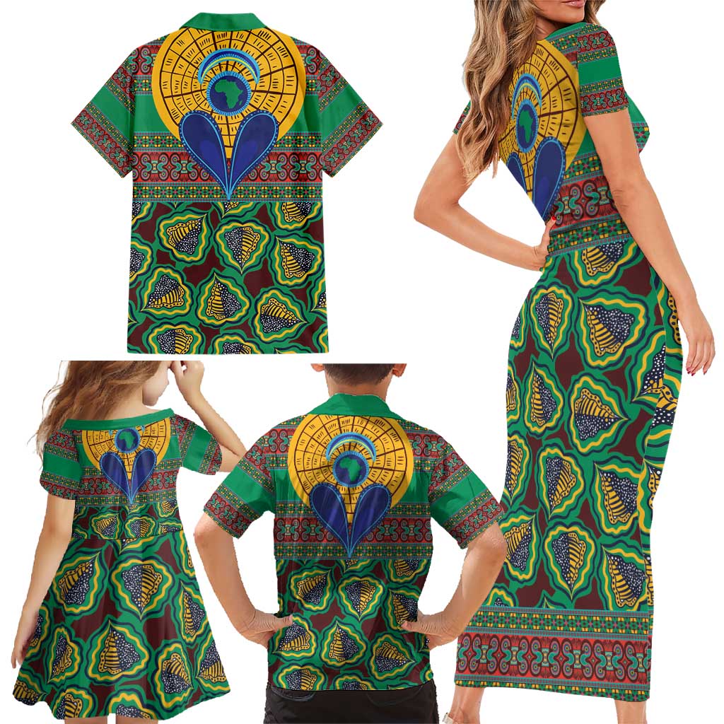 African Pattern Traditional Kanga Style Family Matching Short Sleeve Bodycon Dress and Hawaiian Shirt - Wonder Print Shop