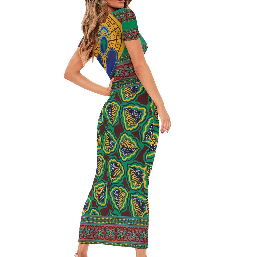 African Pattern Traditional Kanga Style Family Matching Short Sleeve Bodycon Dress and Hawaiian Shirt - Wonder Print Shop
