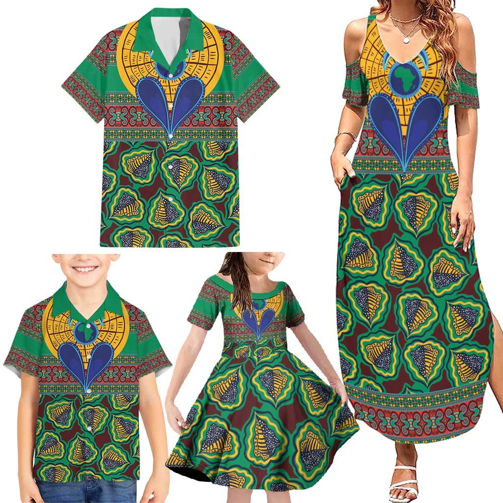 African Pattern Traditional Kanga Style Family Matching Summer Maxi Dress and Hawaiian Shirt - Wonder Print Shop