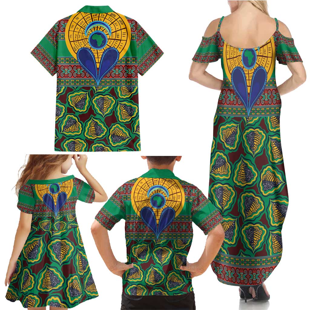African Pattern Traditional Kanga Style Family Matching Summer Maxi Dress and Hawaiian Shirt - Wonder Print Shop