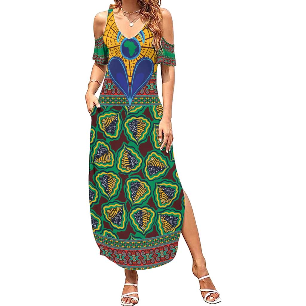 African Pattern Traditional Kanga Style Family Matching Summer Maxi Dress and Hawaiian Shirt - Wonder Print Shop