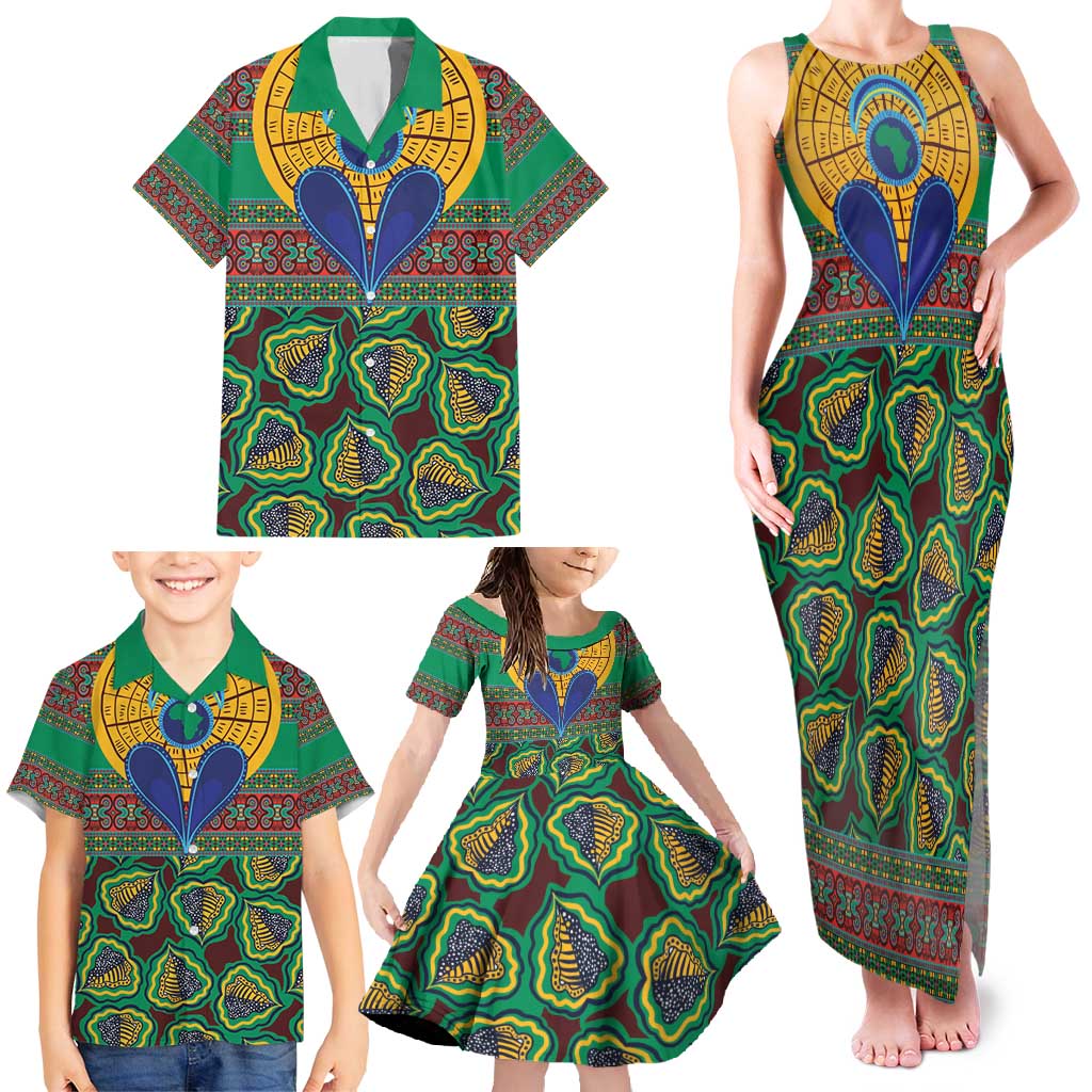 African Pattern Traditional Kanga Style Family Matching Tank Maxi Dress and Hawaiian Shirt - Wonder Print Shop