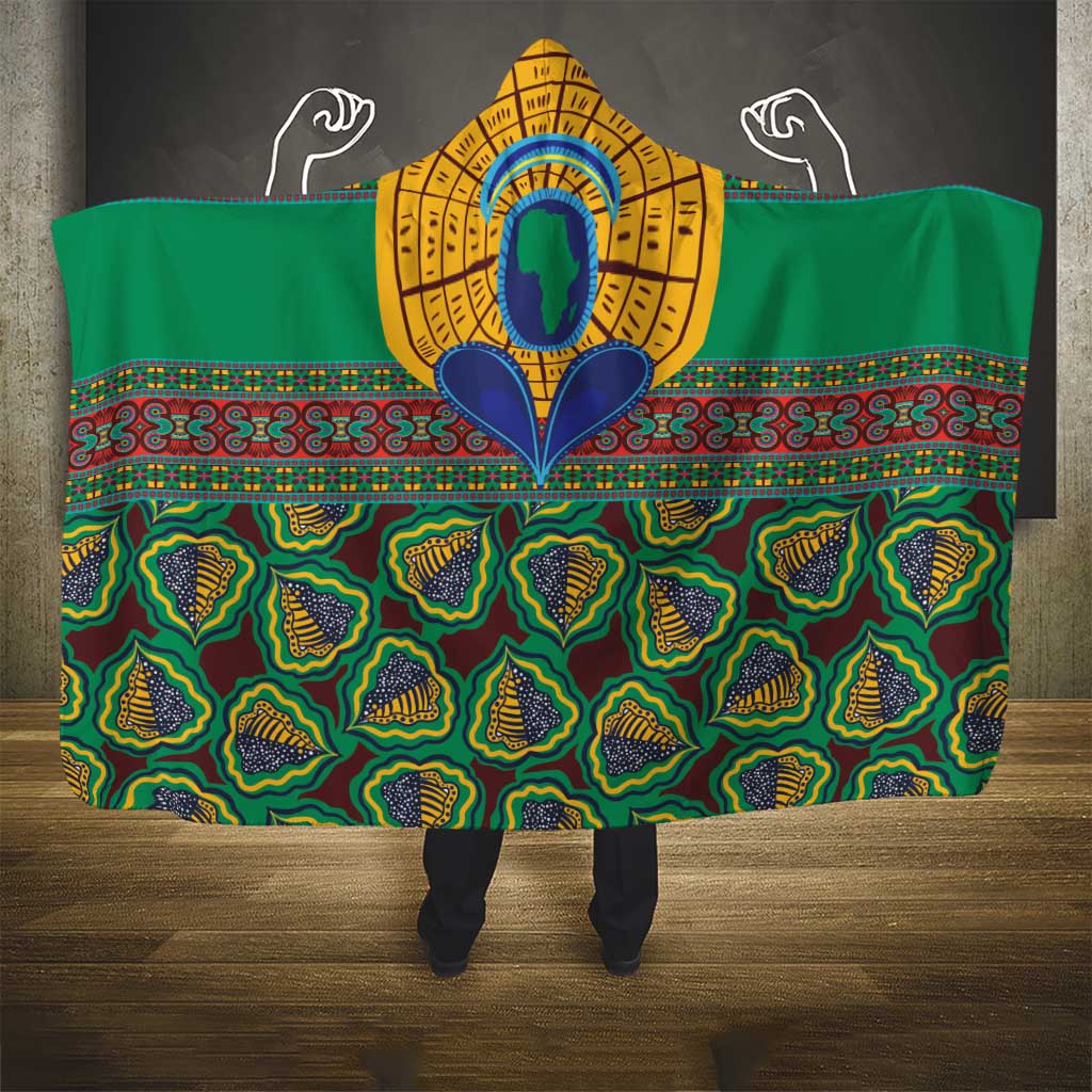 African Pattern Traditional Kanga Style Hooded Blanket
