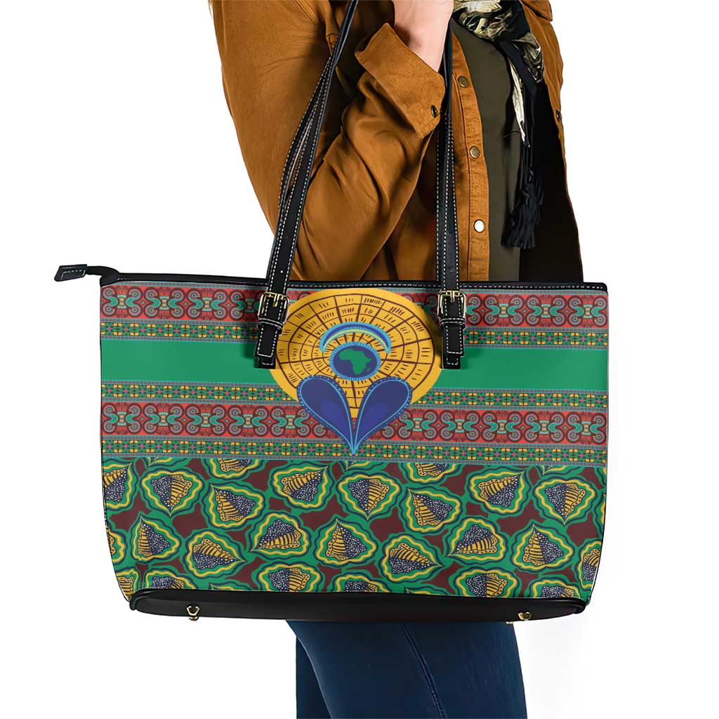 African Pattern Traditional Kanga Style Leather Tote Bag - Wonder Print Shop
