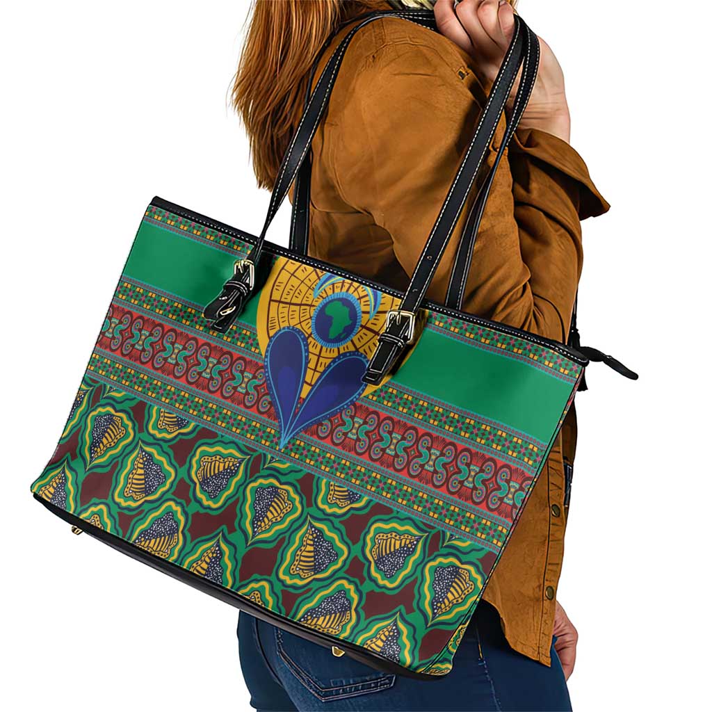African Pattern Traditional Kanga Style Leather Tote Bag - Wonder Print Shop