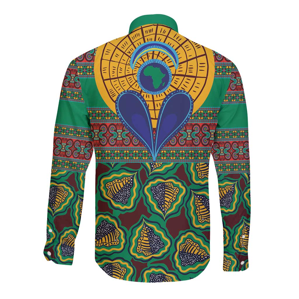 African Pattern Traditional Kanga Style Long Sleeve Button Shirt - Wonder Print Shop