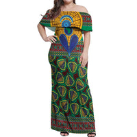 African Pattern Traditional Kanga Style Off Shoulder Maxi Dress - Wonder Print Shop