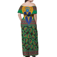 African Pattern Traditional Kanga Style Off Shoulder Maxi Dress - Wonder Print Shop