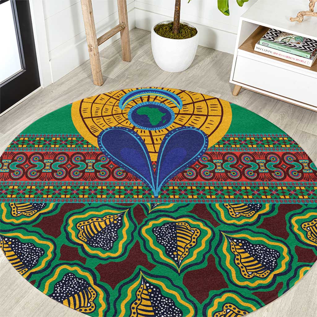 African Pattern Traditional Kanga Style Round Carpet