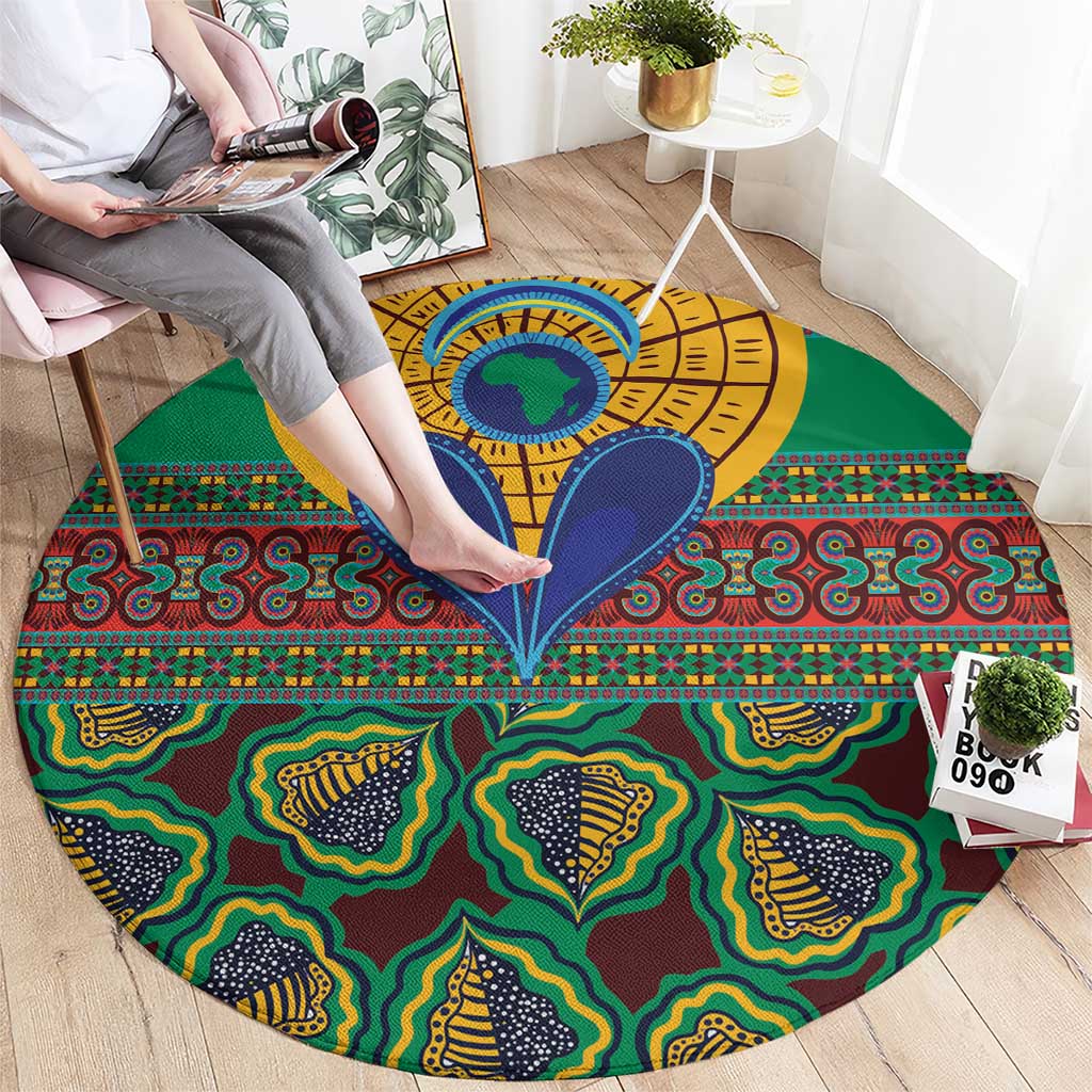 African Pattern Traditional Kanga Style Round Carpet
