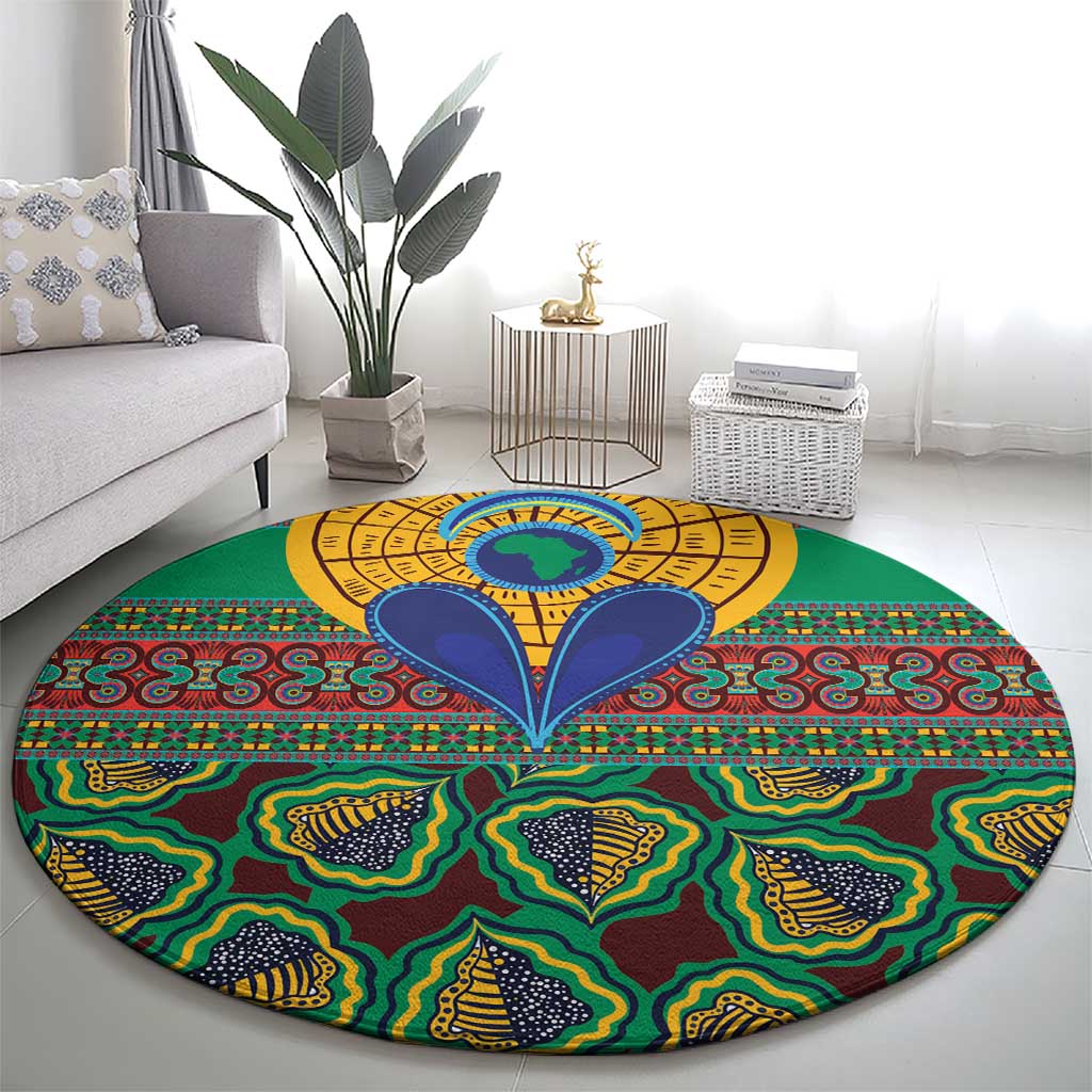 African Pattern Traditional Kanga Style Round Carpet