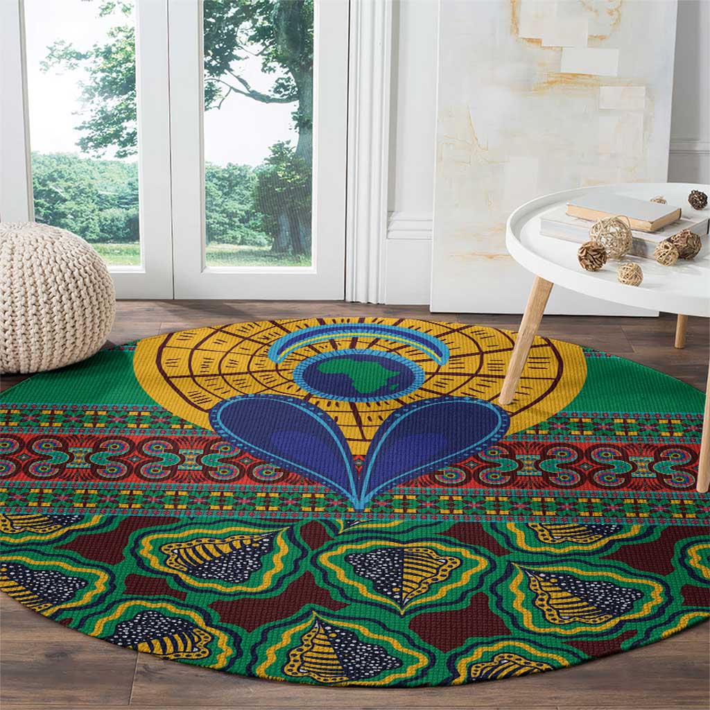 African Pattern Traditional Kanga Style Round Carpet