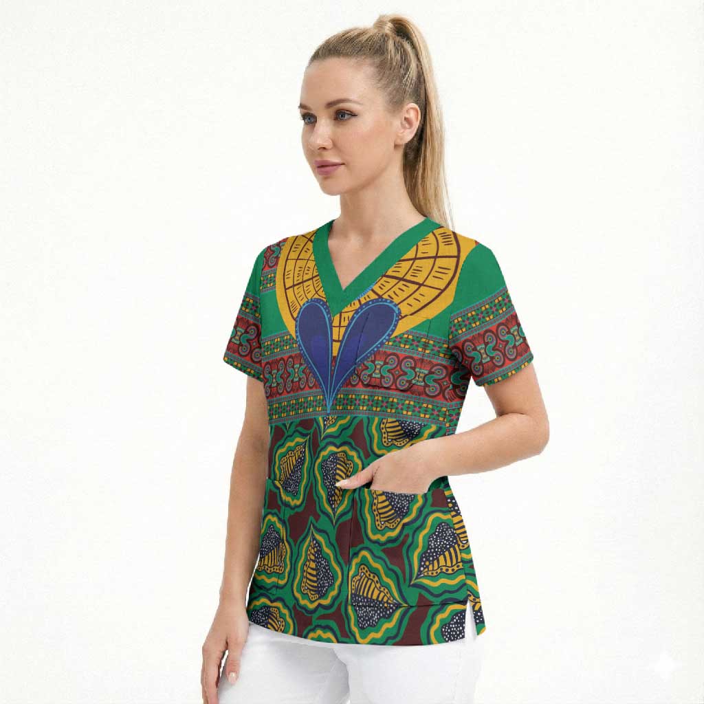 African Pattern Traditional Kanga Style Scrub Top