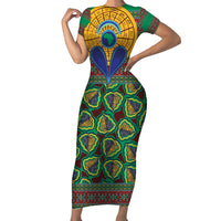 African Pattern Traditional Kanga Style Short Sleeve Bodycon Dress - Wonder Print Shop