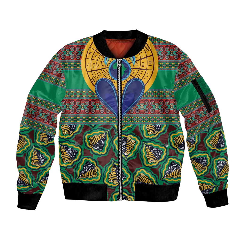African Pattern Traditional Kanga Style Sleeve Zip Bomber Jacket - Wonder Print Shop