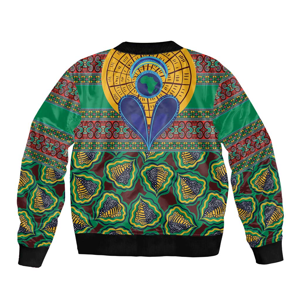 African Pattern Traditional Kanga Style Sleeve Zip Bomber Jacket - Wonder Print Shop