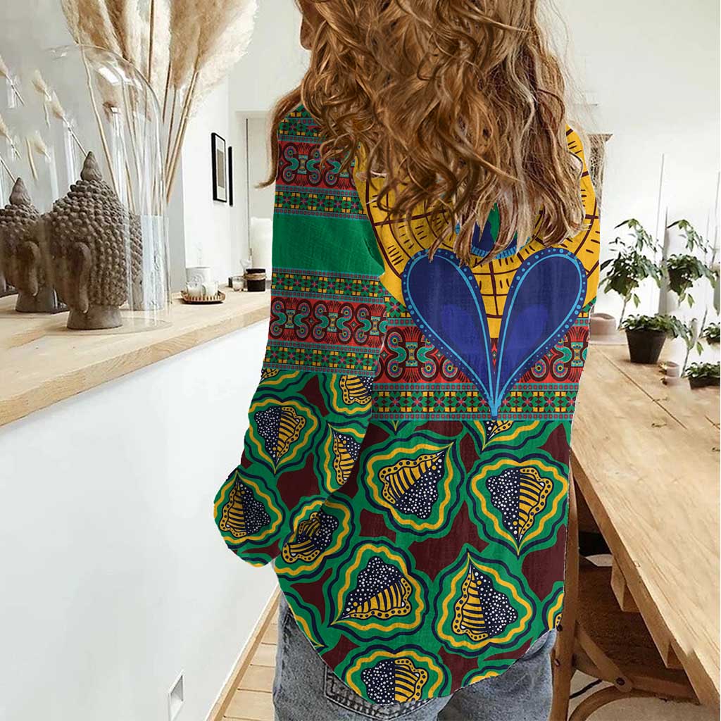 African Pattern Traditional Kanga Style Women Casual Shirt - Wonder Print Shop