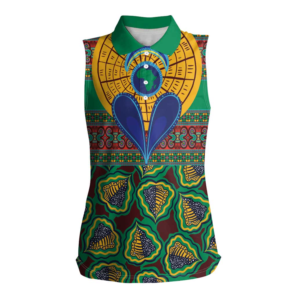 African Pattern Traditional Kanga Style Women Sleeveless Polo Shirt - Wonder Print Shop