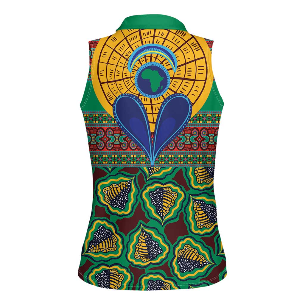 African Pattern Traditional Kanga Style Women Sleeveless Polo Shirt - Wonder Print Shop