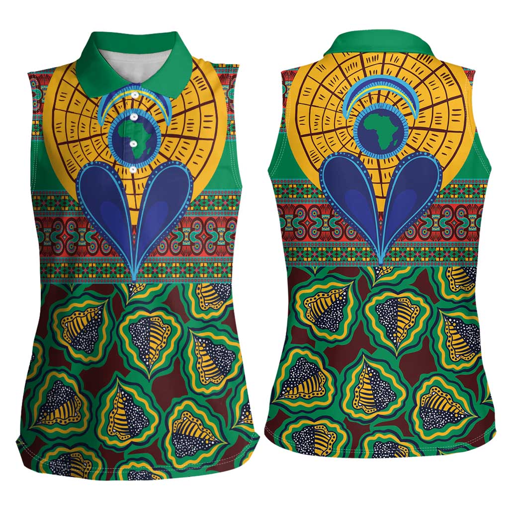 African Pattern Traditional Kanga Style Women Sleeveless Polo Shirt - Wonder Print Shop
