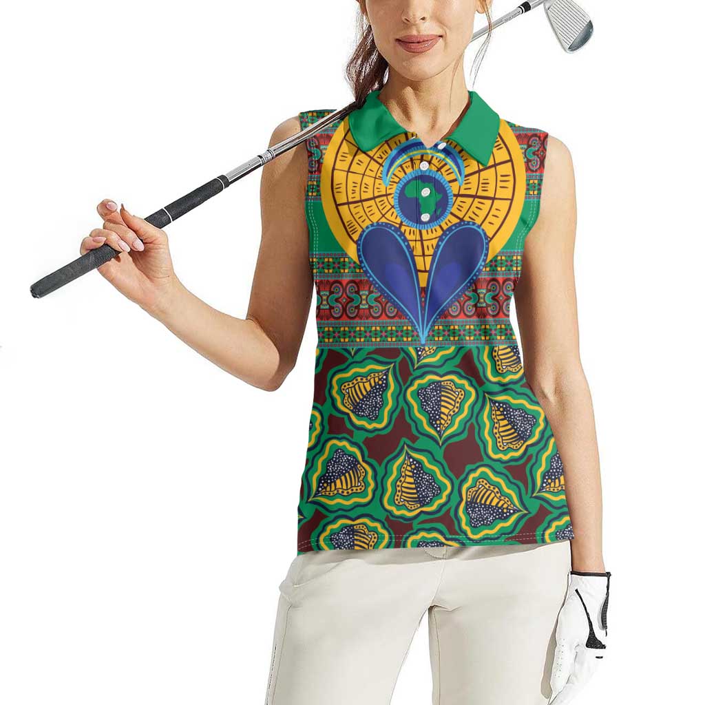 African Pattern Traditional Kanga Style Women Sleeveless Polo Shirt - Wonder Print Shop