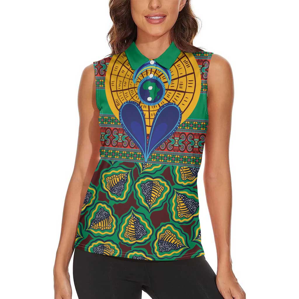 African Pattern Traditional Kanga Style Women Sleeveless Polo Shirt - Wonder Print Shop