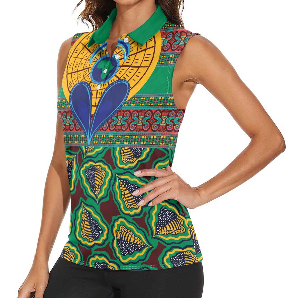 African Pattern Traditional Kanga Style Women Sleeveless Polo Shirt - Wonder Print Shop