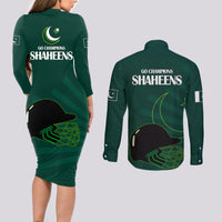Pakistan Cricket Helmet Couples Matching Long Sleeve Bodycon Dress and Long Sleeve Button Shirts Proud Shaheen Falcon Star and Crescent LT9 - Wonder Print Shop