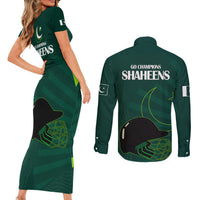 Pakistan Cricket Helmet Couples Matching Short Sleeve Bodycon Dress and Long Sleeve Button Shirts Proud Shaheen Falcon Star and Crescent LT9 - Wonder Print Shop