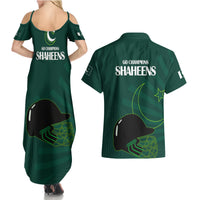 Pakistan Cricket Helmet Couples Matching Summer Maxi Dress and Hawaiian Shirt Proud Shaheen Falcon Star and Crescent LT9 - Wonder Print Shop