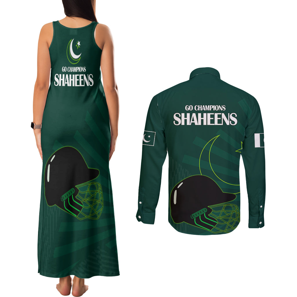 Pakistan Cricket Helmet Couples Matching Tank Maxi Dress and Long Sleeve Button Shirts Proud Shaheen Falcon Star and Crescent LT9 - Wonder Print Shop