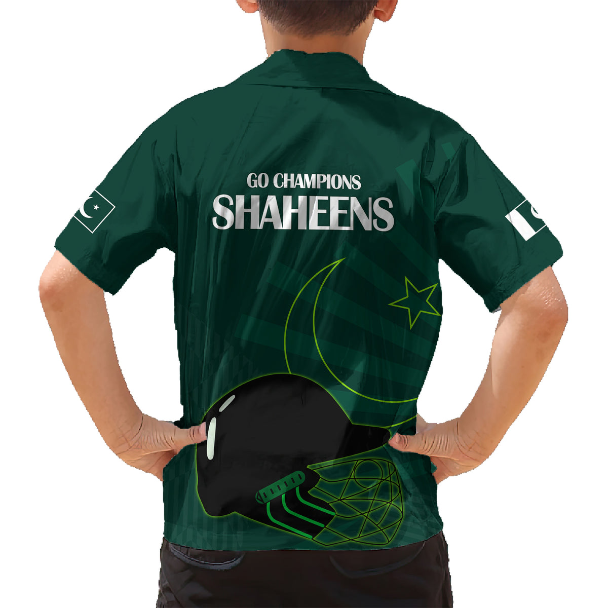 Pakistan Cricket Helmet Family Matching Short Sleeve Bodycon Dress and Hawaiian Shirt Proud Shaheen Falcon Star and Crescent - Wonder Print Shop