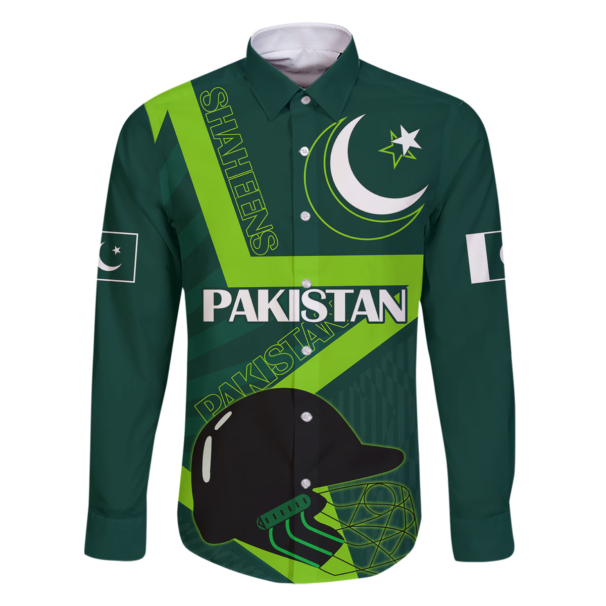 Pakistan Cricket Helmet Family Matching Short Sleeve Bodycon Dress and Hawaiian Shirt Proud Shaheen Falcon Star and Crescent - Wonder Print Shop
