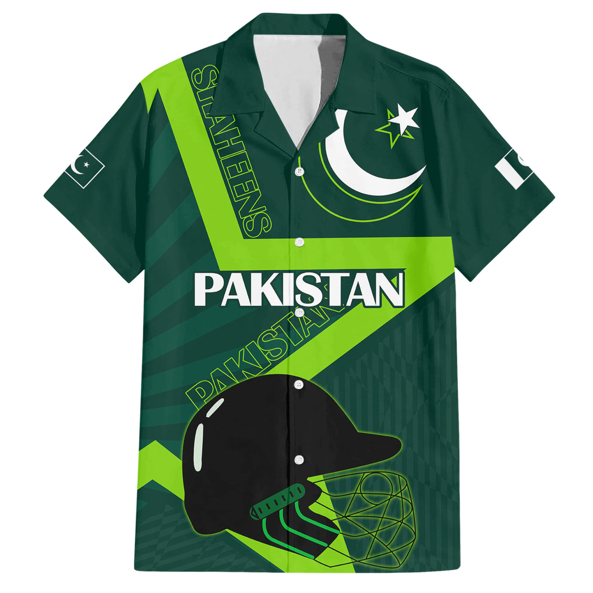 Pakistan Cricket Helmet Hawaiian Shirt Proud Shaheen Falcon Star and Crescent - Wonder Print Shop
