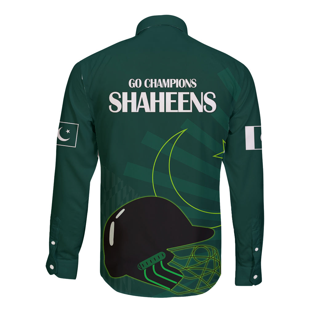Pakistan Cricket Helmet Long Sleeve Button Shirt Proud Shaheen Falcon Star and Crescent - Wonder Print Shop
