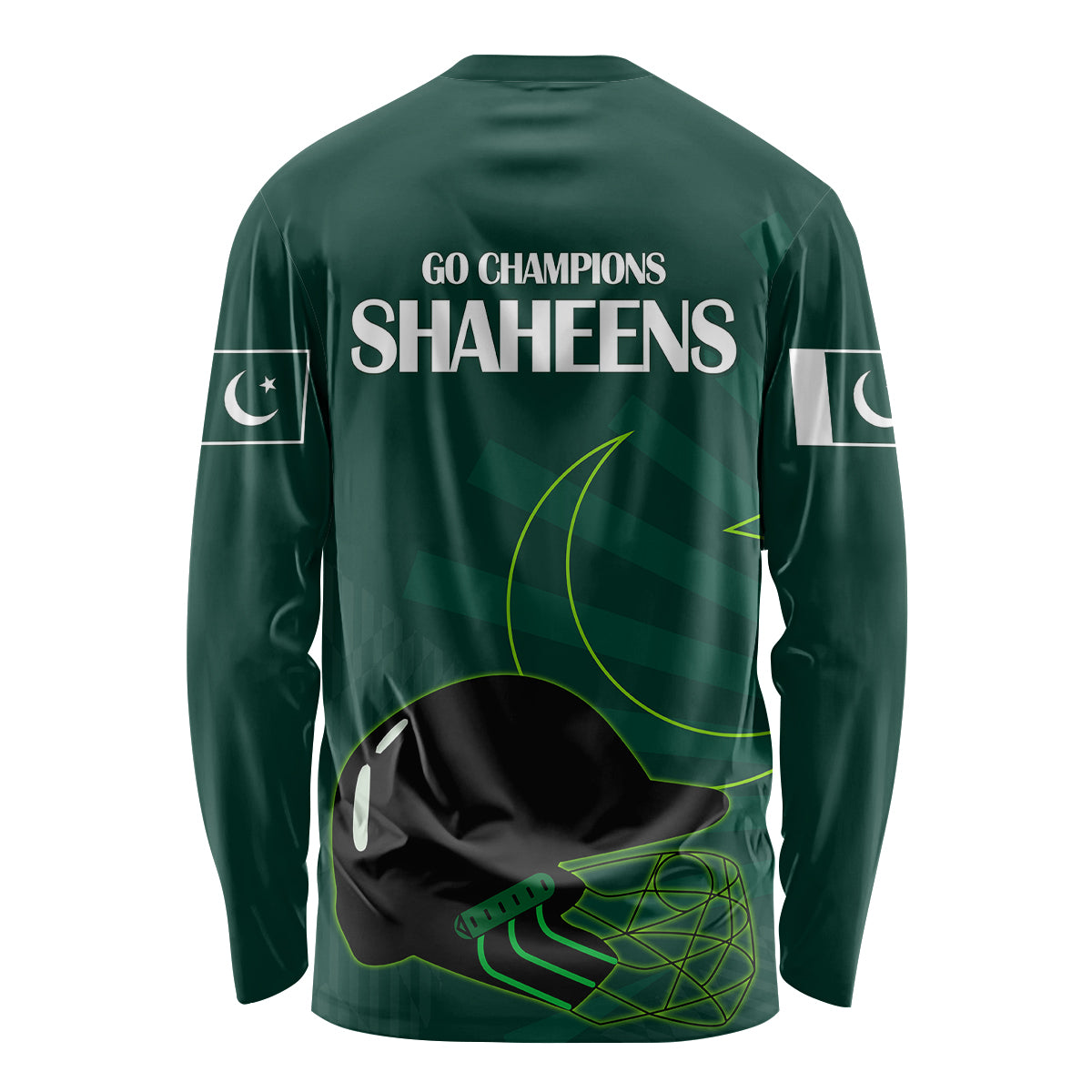 Pakistan Cricket Helmet Long Sleeve Shirt Proud Shaheen Falcon Star and Crescent - Wonder Print Shop