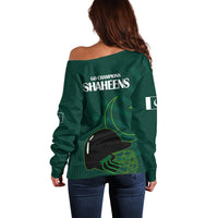 Pakistan Cricket Helmet Off Shoulder Sweater Proud Shaheen Falcon Star and Crescent - Wonder Print Shop