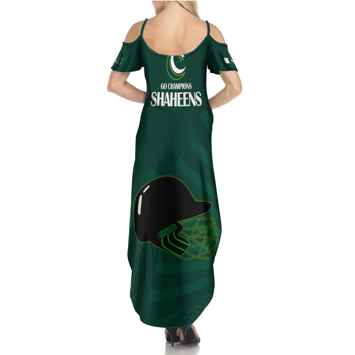 Pakistan Cricket Helmet Summer Maxi Dress Proud Shaheen Falcon Star and Crescent - Wonder Print Shop